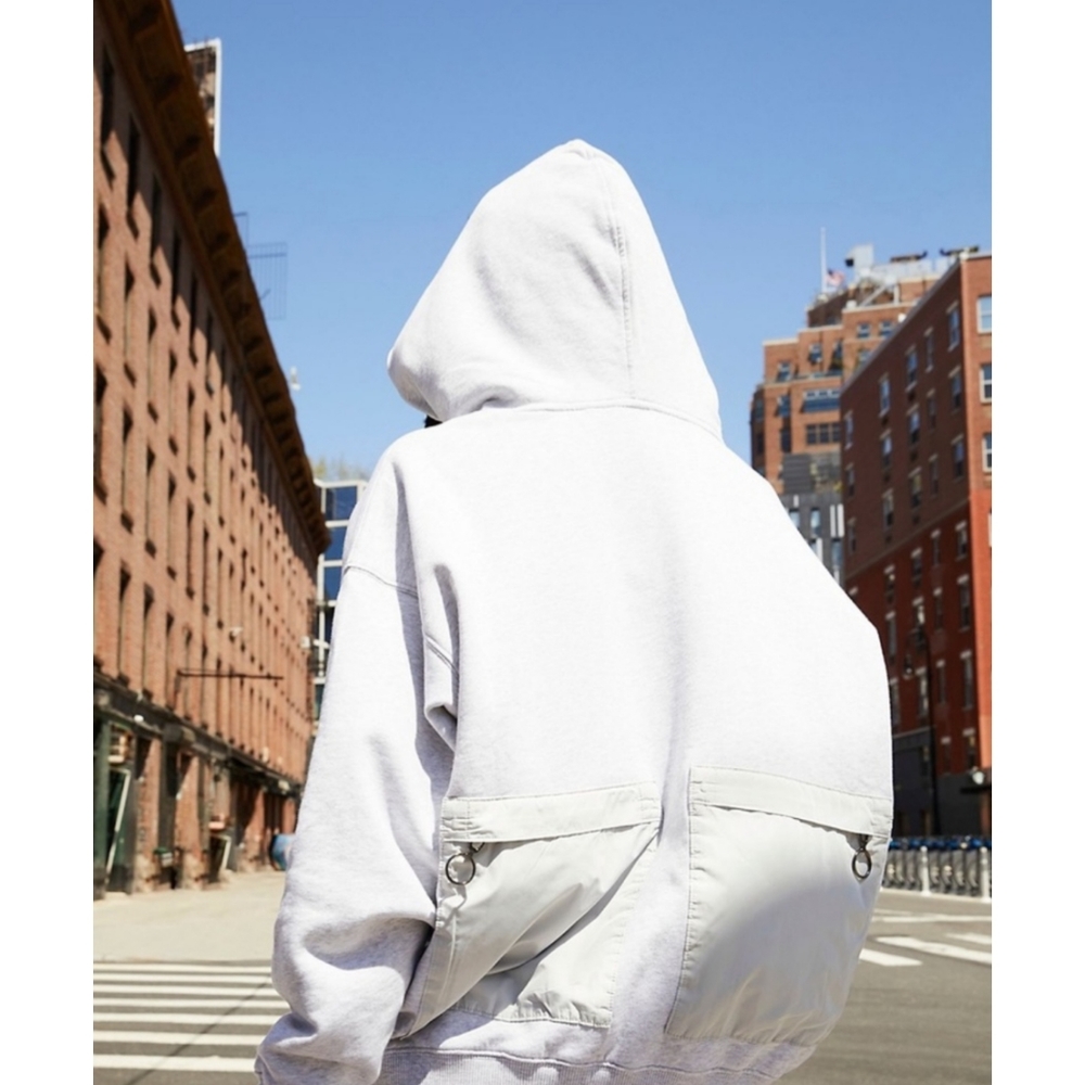 Free People Heather Grey Hooded Sweatshirt Zippered Patch Pockets Size S & XS